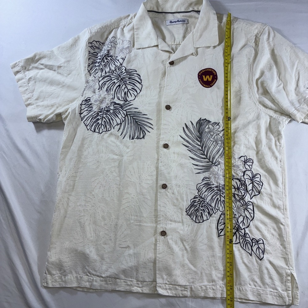 Tommy Bahama Washington Football Team Silk Blend Camp Shirt Cream Mens Large - Picture 9 of 15